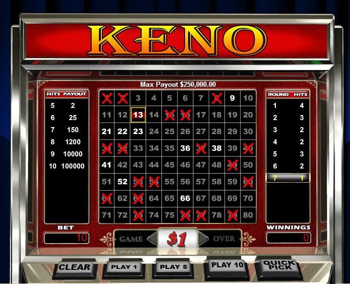 Keno - $10 No Deposit Casino Bonus