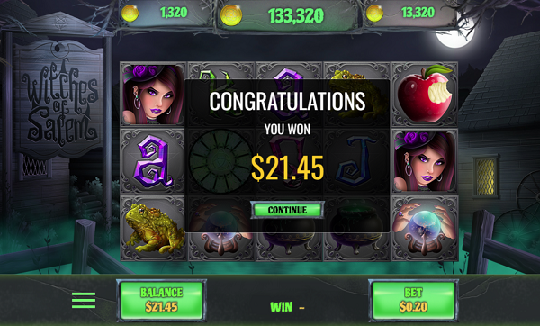$21.45 Win on 100 Free Spins Witches of Salem