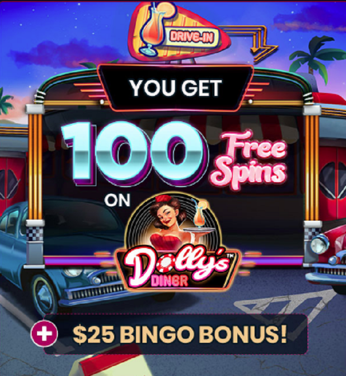 Bingo Village 100 Free Spins Dolly's Diner Slot + $25 No Deposit Bonus