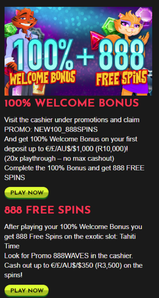 Paradise 8 1st Deposit 100 Percent Match plus 888 Free Bonus Spins