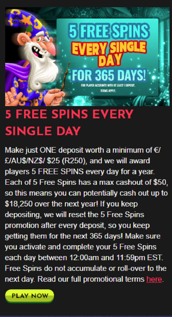 Paradise 8 5 free Spins a Day 1825 Free Bonus Spins