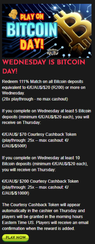 Paradise 8 Wednesdays 111% Bitcoin Bonuses