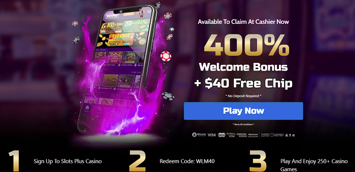 Slots Plus $40 Free Chip No Deposit Bonus + 400 Percent Match