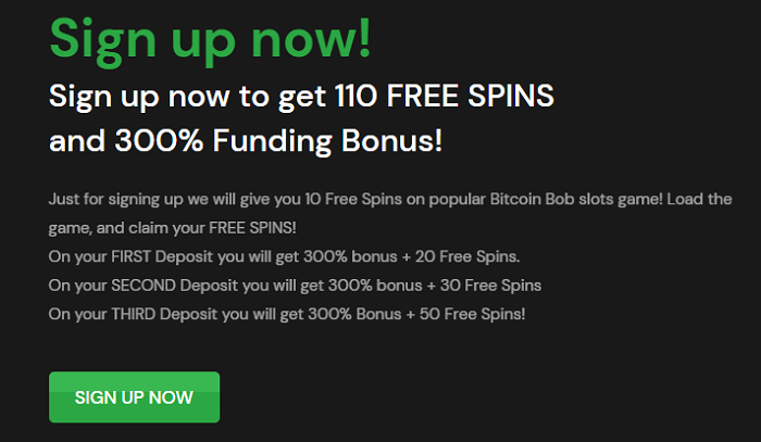 SlotsAG 10 Free Spins No Deposit Needed Bitcoin Bob Slot + 300 Percent Match Deposits