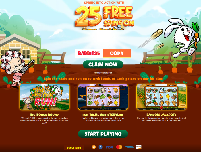 ClubPlayer Casino: 25 Free Spins No Deposit Bonus on Run Rabbit Run