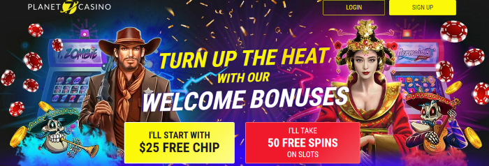 Planet7 Casino: $25 Free Chip or 50 Free Slot Spins NO DEPOSIT BONUSES Offers