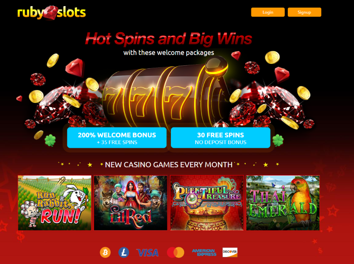 Ruby Slots Casino: 30 Free Spins No Deposit Bonus + 200% Bonus with 35 Free Bonus Spins