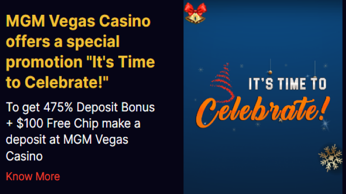 It's Time to Celebrate 475 Percent Match + $100 Free Chip