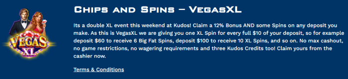 VegasXL Chips and Spins Boost Bonus Kudos Casino