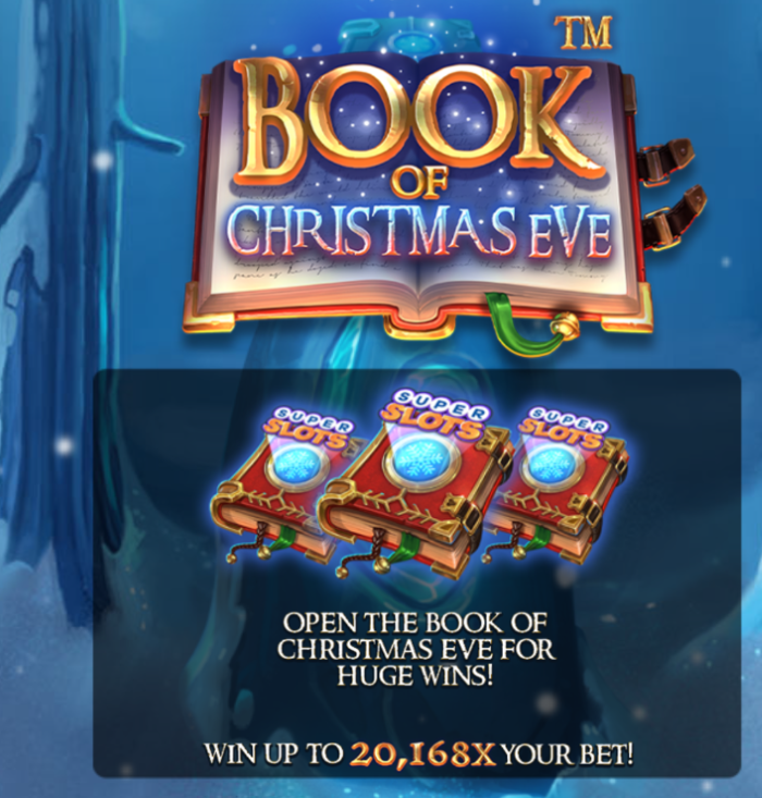 Win 20168 Times Your Bet on The Book of Christmas Eve online slot game at SuperSlots 