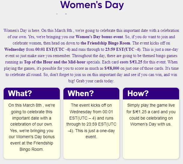 CyBerBingo Womens Day Information