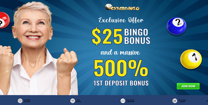 CyberBingo $25 No Deposit Bingo Bonus + 500% Match to $1,500 on 1st Deposit (exclusive un-advertised special )