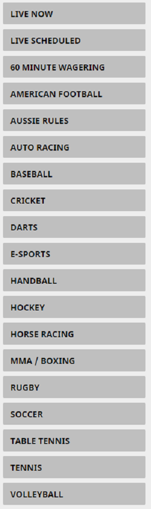GTBets Sports Betting Categories