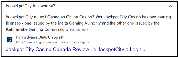 Snippet Jackpot City Casino