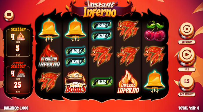 Instant Inferno online slot game screenshot