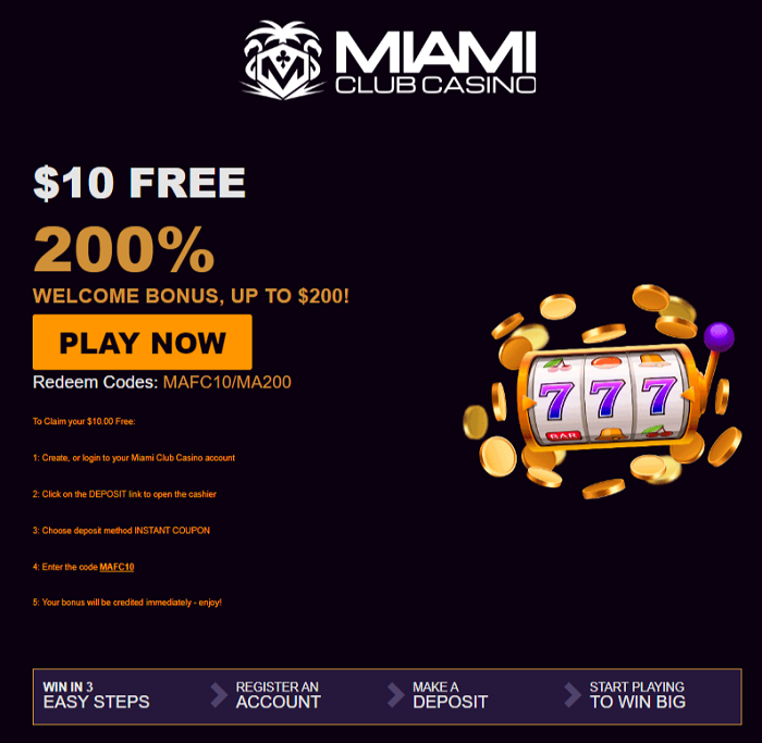 Miami Club Casino Review: $10 No Deposit Bonus