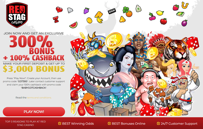 Red Stag 100% Cashback with 300% Match Worth $3,000