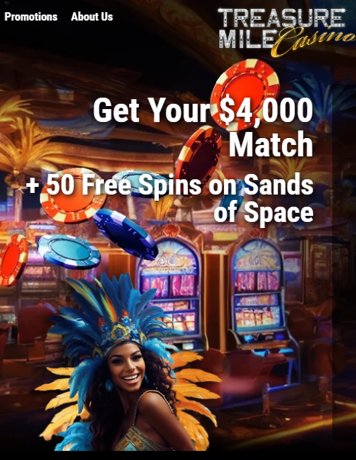 Treasure Mile Casino $4,000 Deposit Match + 50 Free Spins on Sands of Space Slot