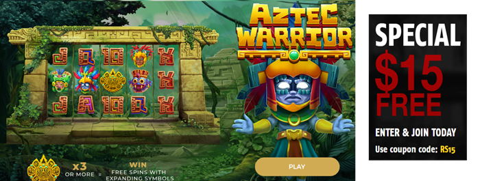 Aztec Warrior Slot Review: Unearth Ancient Riches and Mysteries ($15 No Deposit Bonus)