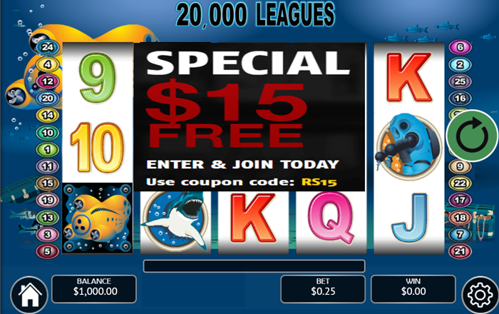 Red Stag Casino 20,000 Leagues Slot $15 Free Chip