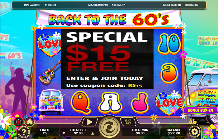 Back To The 60s Slot Review: Relive the Groovy Era with Every Spin! ($15 No Deposit Bonus)