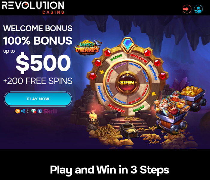Revolution Casino $750 Bonus + 200 Free Spins