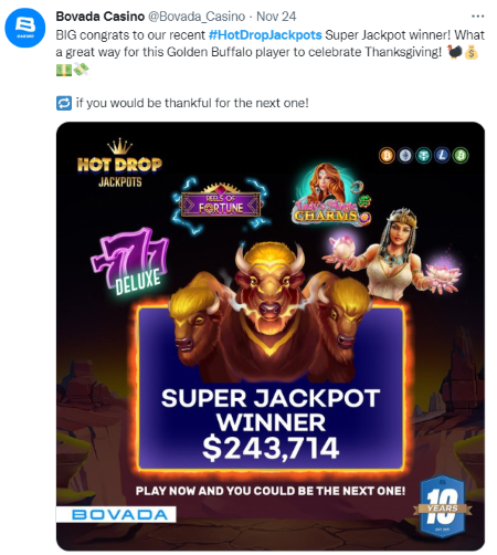 $243,714 Super Jackpot Winner on Golden Buffalo Slot Game: Hot Drop Jackpots