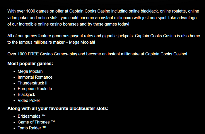 Explore 1000+ Games at Captain Cooks Casino