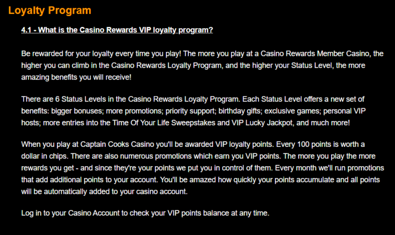 Captain Cooks Casino VIP