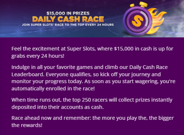 🏁 Super Slots Daily Cash Race – $15,000 in Prizes Every Day! 💰