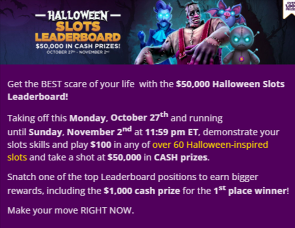Super Slots $50,000 Halloween Slots Leaderboard