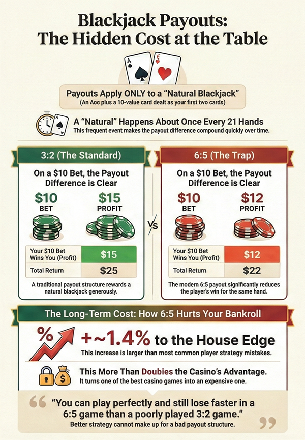 How Blackjack Payouts Really Work (32 vs 65 Explained)