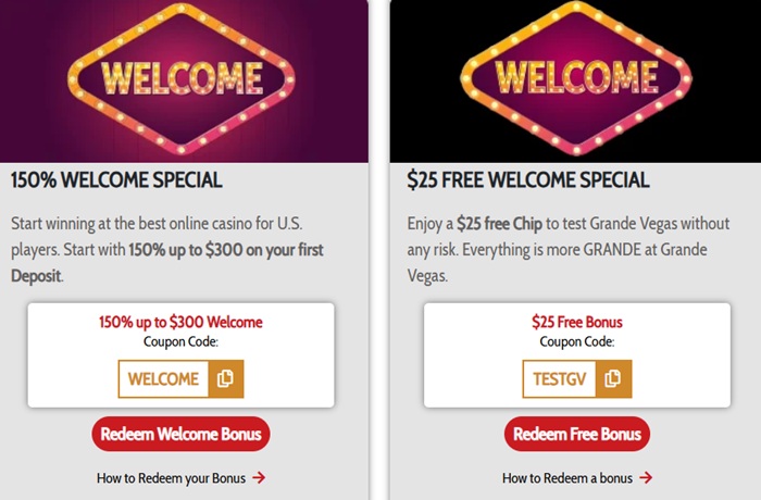 Grande Vegas Welcome Bonuses