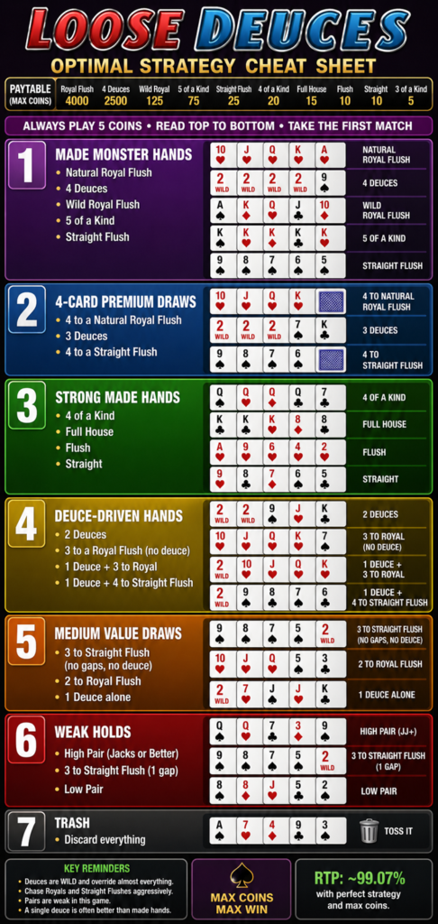 Loose Deuces Optimal Strategy Cheat Sheet