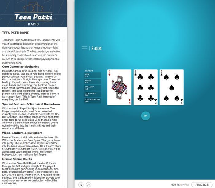 Teen Patti Rapid on Slots LV