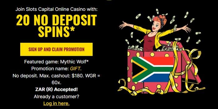 Slots Capital 20 Free Spins No Deposit Bonus + South Africa ZAR (R) Accepted!