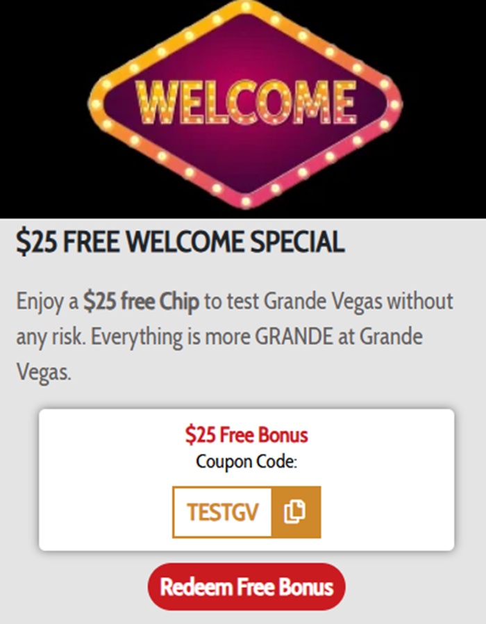 grande vegas $25 no deposit bonus